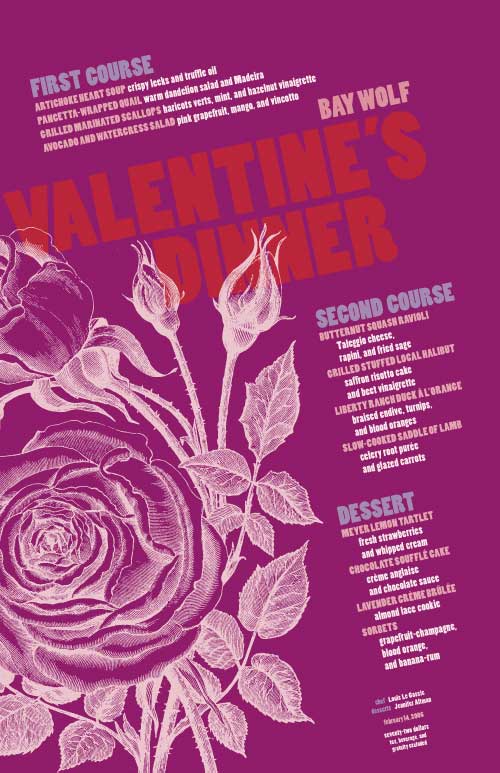 Bay Wolf Valentine's Dinner Menu